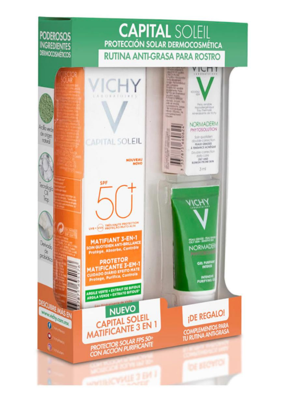 Kit Capital Soleil Matificante 3 En 1 Fps50+ 50Ml + 2 Minis Normaderm Phytosolution